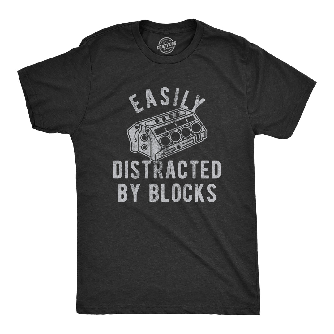 Funny Heather Black Easily Distracted By Blocks Mens T Shirt Nerdy Sarcastic Tee