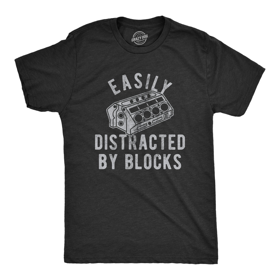 Funny Heather Black Easily Distracted By Blocks Mens T Shirt Nerdy Sarcastic Tee