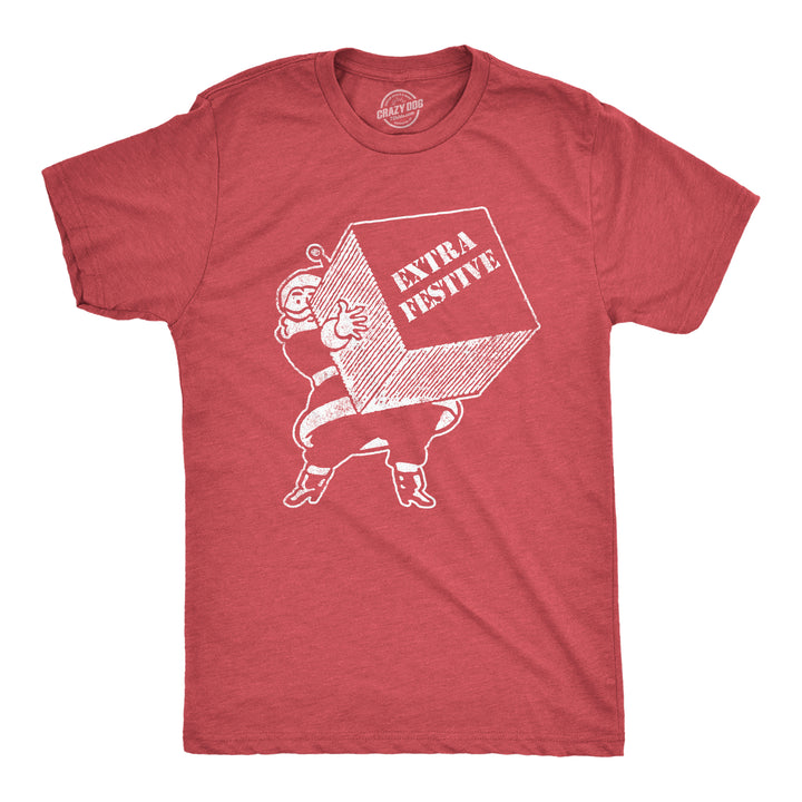 Funny Heather Red Extra Festive Mens T Shirt Nerdy Christmas Tee