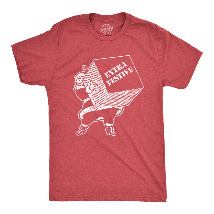 Funny Heather Red Extra Festive Mens T Shirt Nerdy Christmas Tee