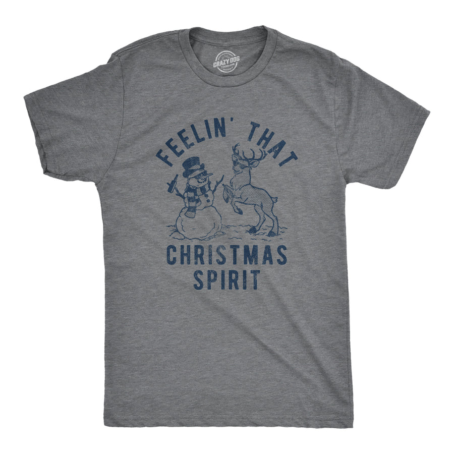 Funny Dark Heather Grey Feelin That Christmas Spirit Mens T Shirt Nerdy Christmas Beer Tee
