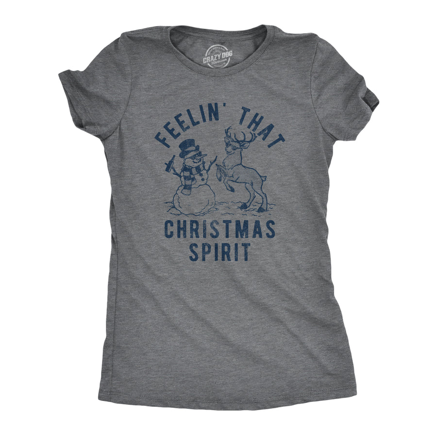 Funny Dark Heather Grey Feelin That Christmas Spirit Womens T Shirt Nerdy Christmas Beer Tee