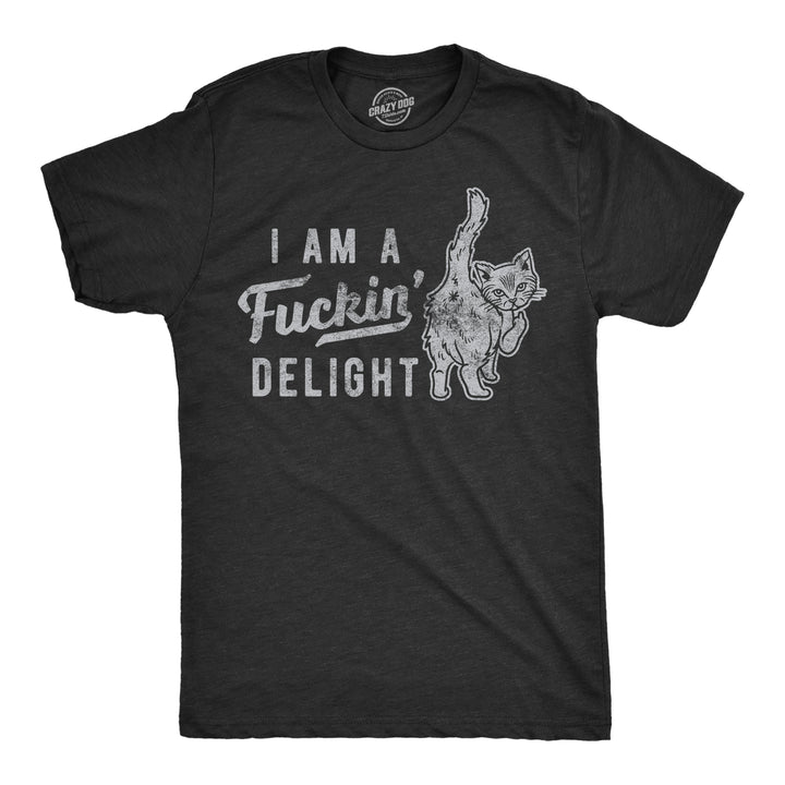 Funny Heather Black I'm A Fuckin Delight Mens T Shirt Nerdy Cat Tee