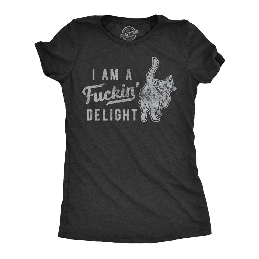 Funny Heather Black I'm A Fuckin Delight Womens T Shirt Nerdy Cat Tee