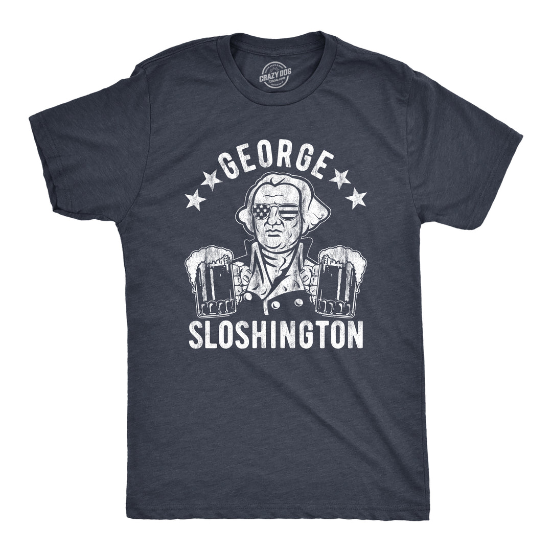 Funny Heather Navy George Sloshington Mens T Shirt Nerdy Fourth of July Beer Tee