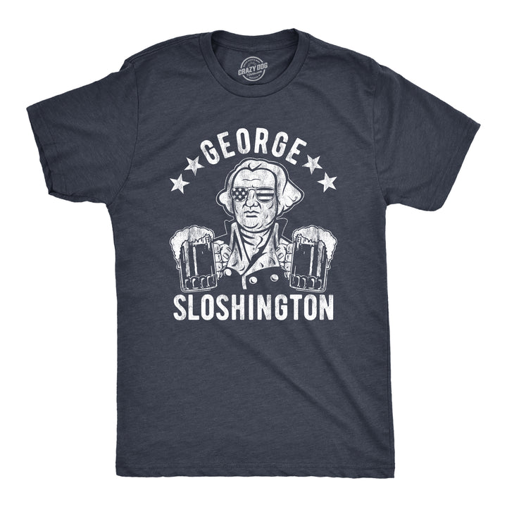 Funny Heather Navy George Sloshington Mens T Shirt Nerdy Fourth of July Beer Tee