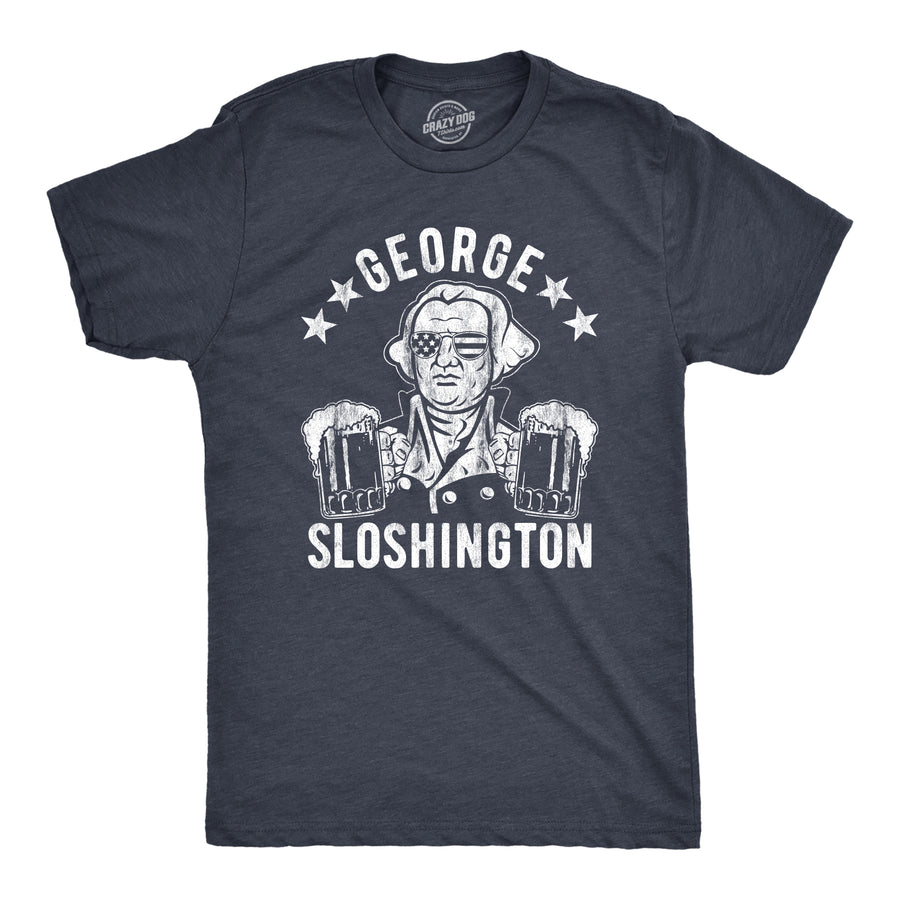 Funny Heather Navy George Sloshington Mens T Shirt Nerdy Fourth of July Beer Tee