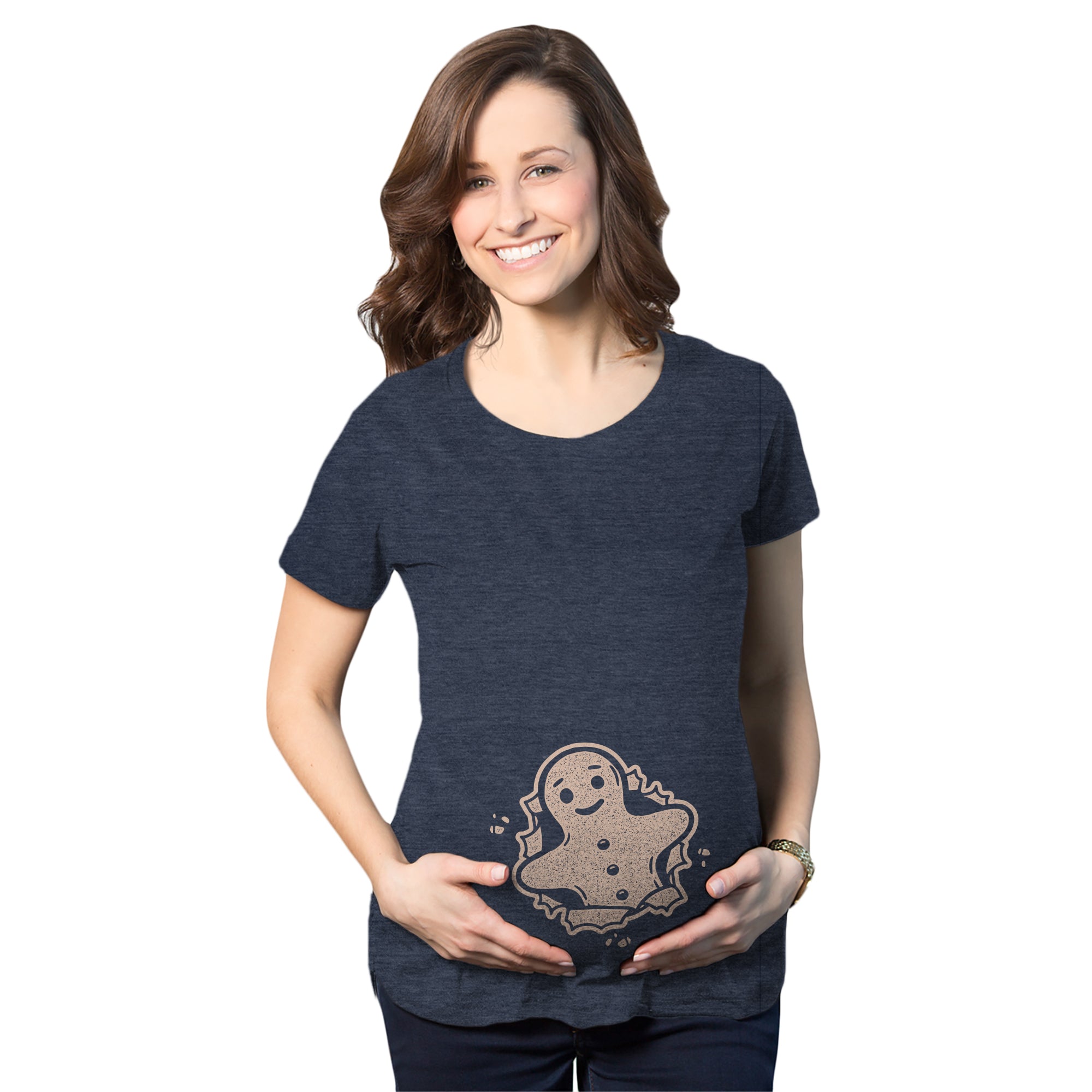 Funny Heather Navy Gingerbread Cookie Maternity T Shirt Nerdy Christmas Tee