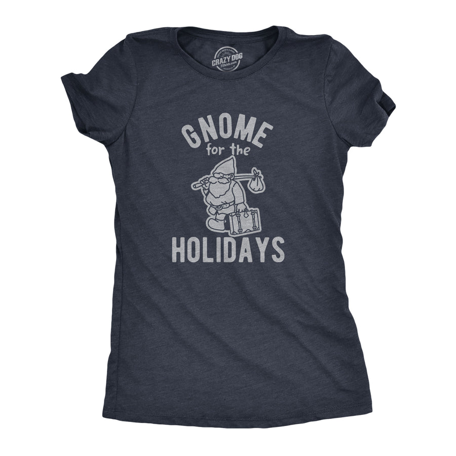 Funny Heather Navy Gnome For The Holidays Womens T Shirt Nerdy Christmas Tee