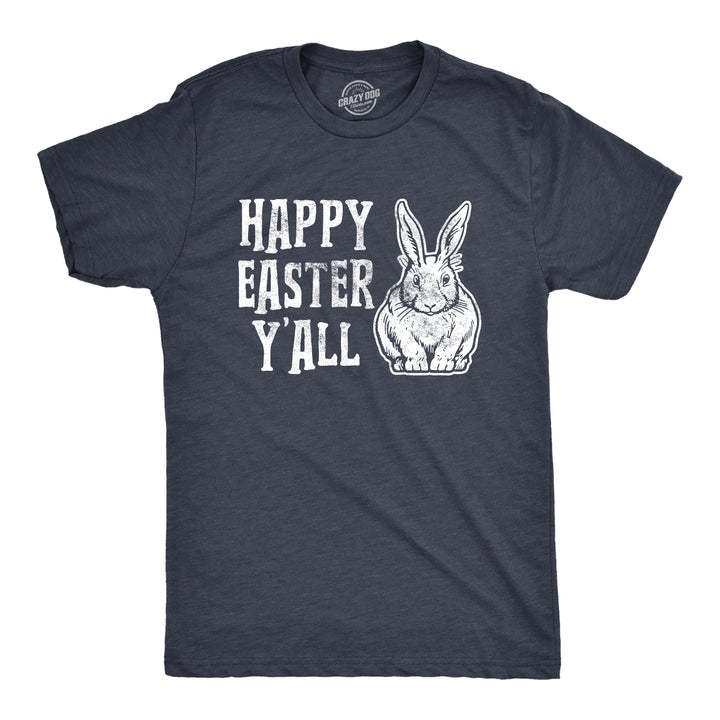 Funny Heather Navy Happy Easter Y'all Mens T Shirt Nerdy Easter Animal Tee