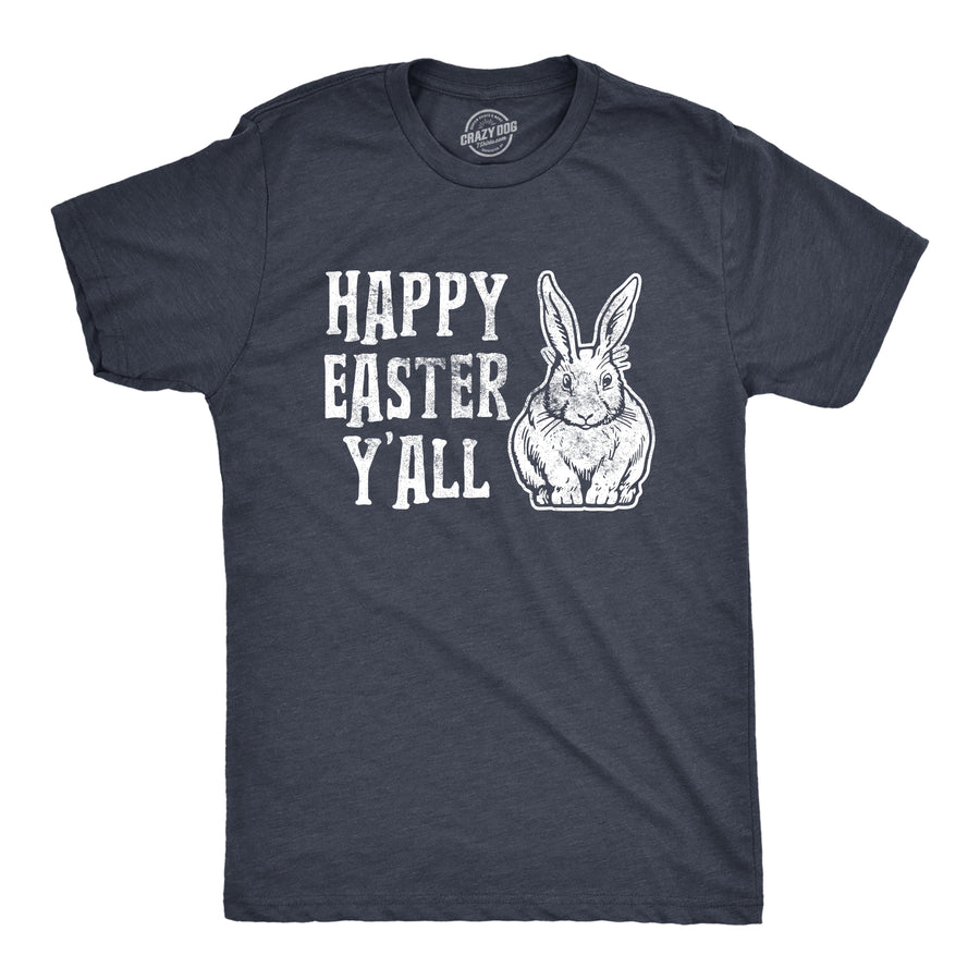 Funny Heather Navy Happy Easter Y'all Mens T Shirt Nerdy Easter Animal Tee