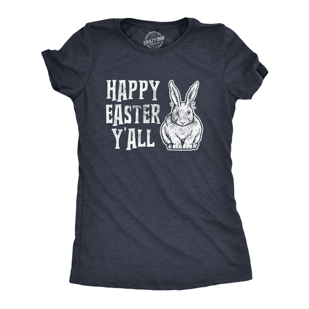 Funny Heather Navy Happy Easter Y'all Womens T Shirt Nerdy Easter Animal Tee