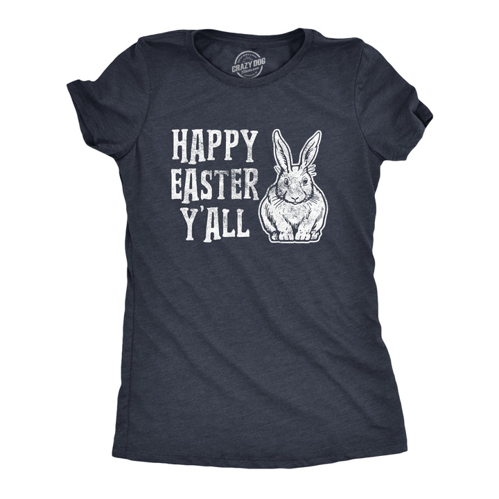 Funny Heather Navy Happy Easter Y'all Womens T Shirt Nerdy Easter Animal Tee