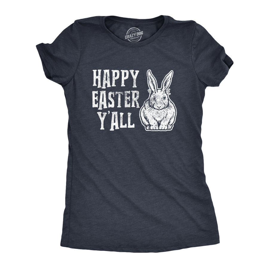 Funny Heather Navy Happy Easter Y'all Womens T Shirt Nerdy Easter Animal Tee