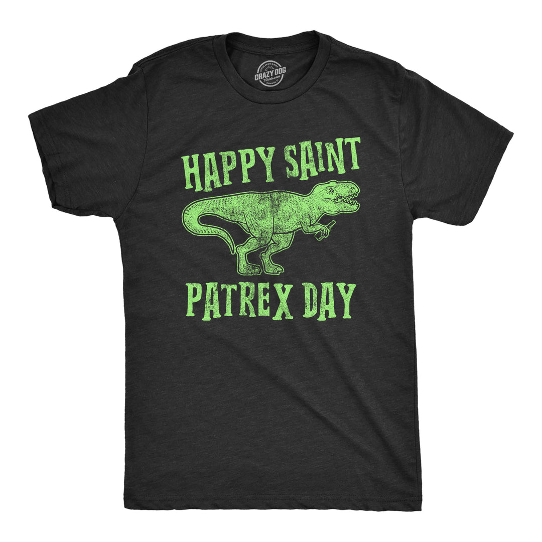 Funny Heather Black Happy Saint Patrex Day Mens T Shirt Nerdy Saint Patrick's Day Dinosaur Tee