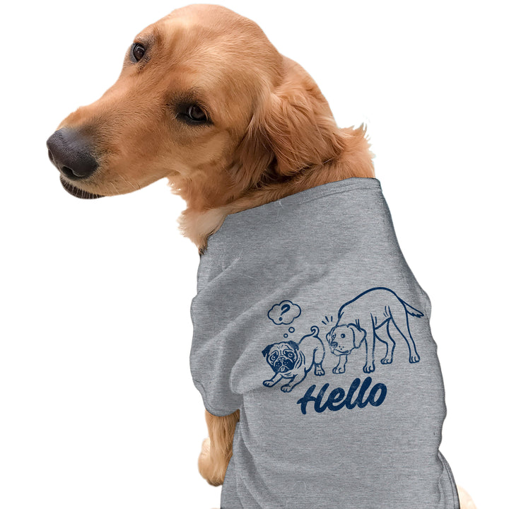 Funny Light Heather Grey Hello Dog Shirt Nerdy Father's Day Dog Tee