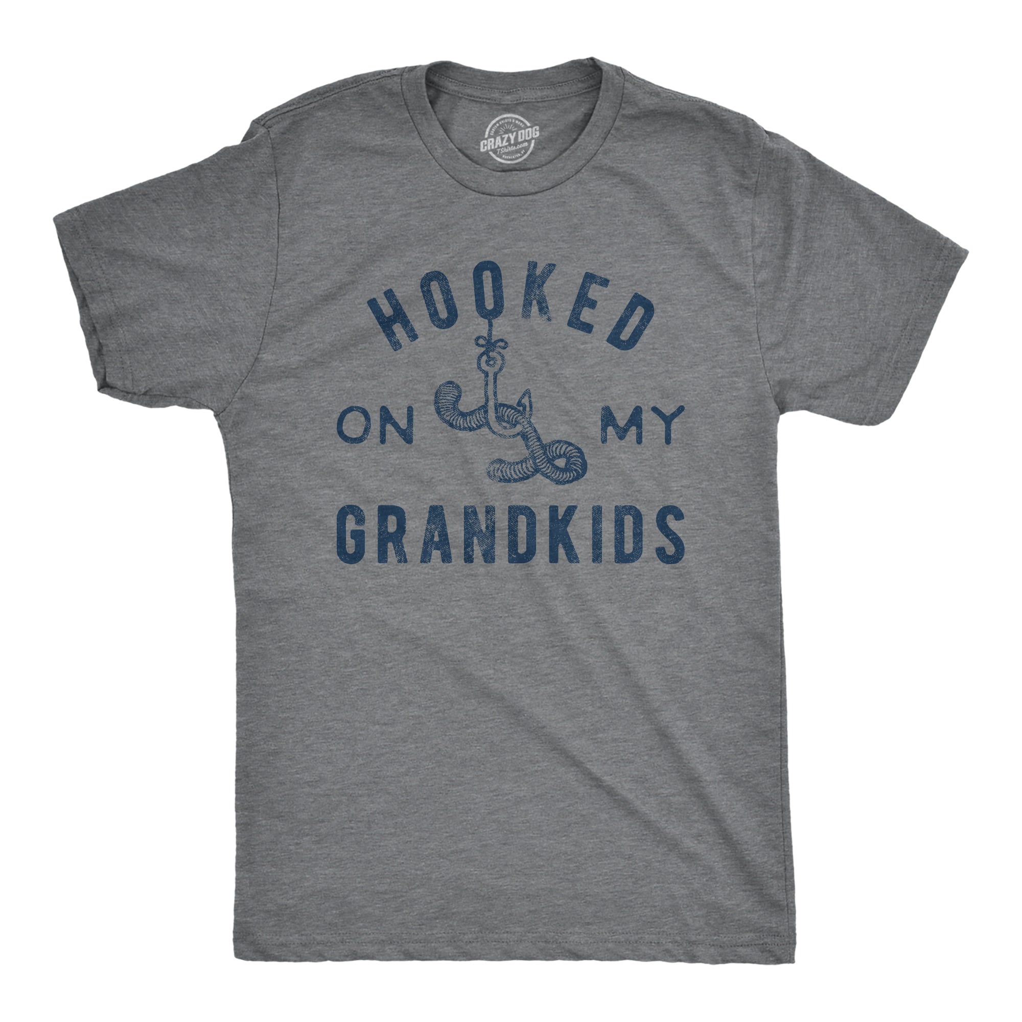 Funny Dark Heather Grey - Hooked Grandkids Hooked On My Grandkids Mens T Shirt Nerdy Father's Day Grandfather Fishing Tee