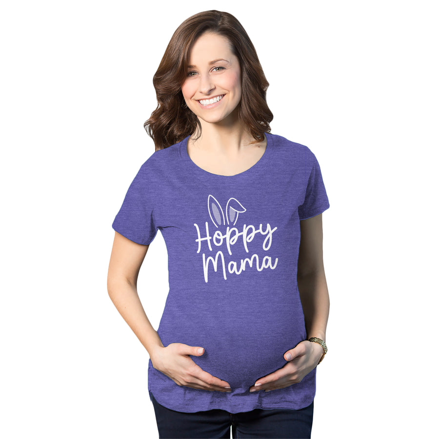 Funny Heather Purple Hoppy Momma Maternity T Shirt Nerdy Easter Tee