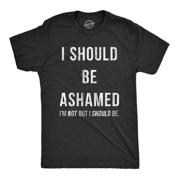 Funny Heather Black I Should Be Ashamed Mens T Shirt Nerdy Sarcastic Tee