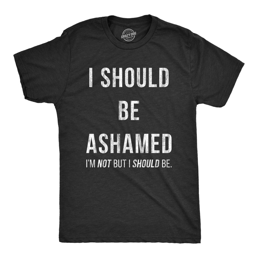 Funny Heather Black I Should Be Ashamed Mens T Shirt Nerdy Sarcastic Tee