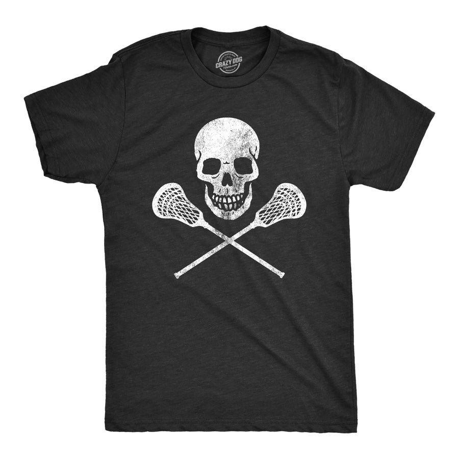 Funny Heather Black Lacrosse Skull Mens T Shirt Nerdy Sports Tee