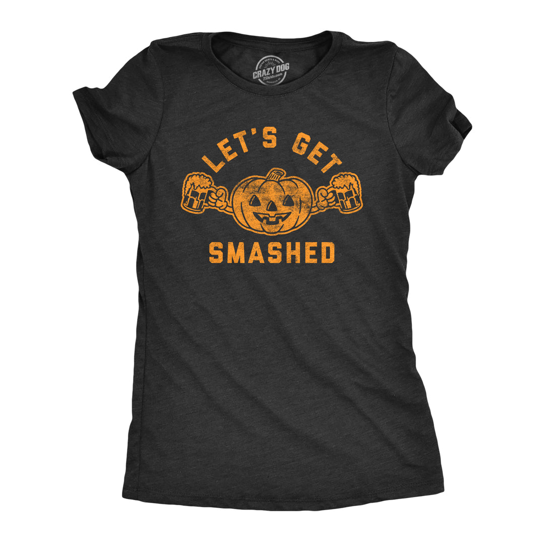 Funny Heather Black Lets Get Smashed Womens T Shirt Nerdy Halloween Drinking Tee