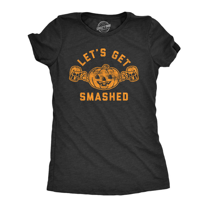 Funny Heather Black Lets Get Smashed Womens T Shirt Nerdy Halloween Drinking Tee