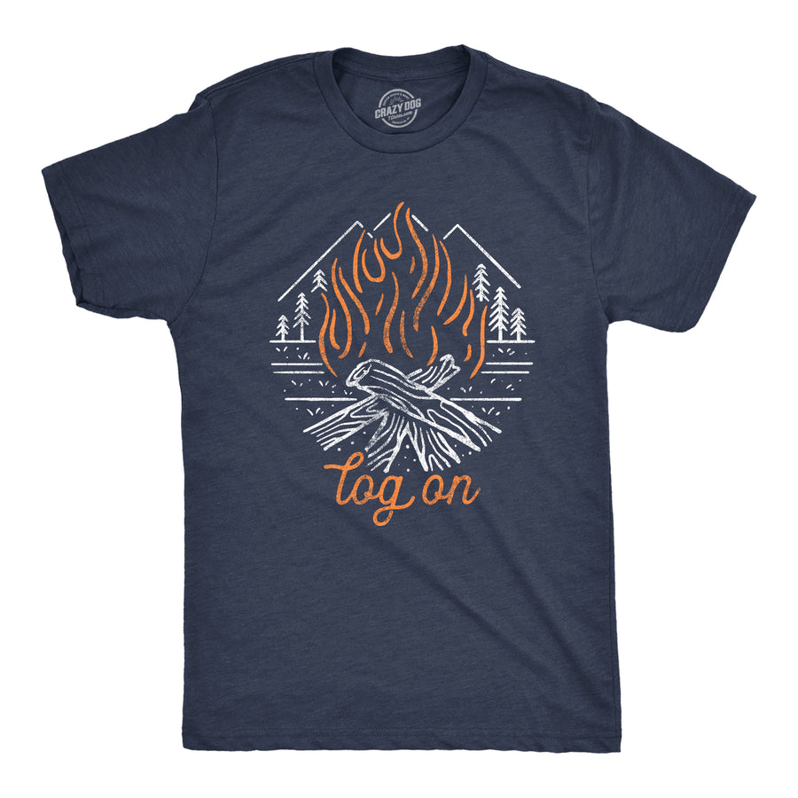 Funny Heather Navy - Log On Log On Mens T Shirt Nerdy Camping Internet Tee