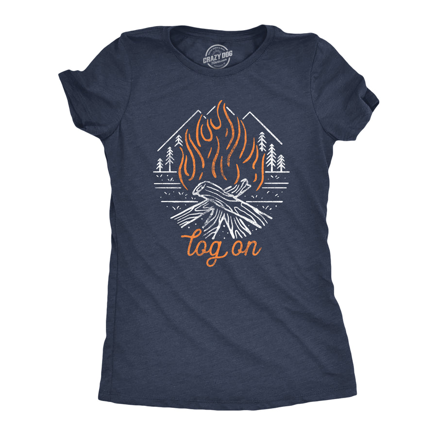 Funny Heather Navy Log On Womens T Shirt Nerdy Internet Camping Tee