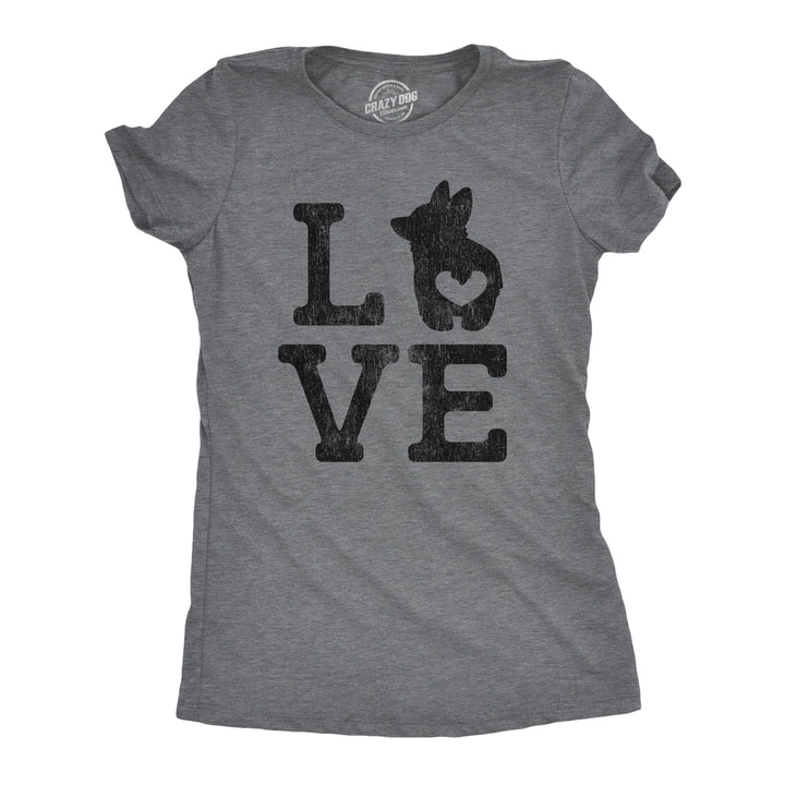 Funny Dark Heather Grey Love Corgi Womens T Shirt Nerdy Dog Tee