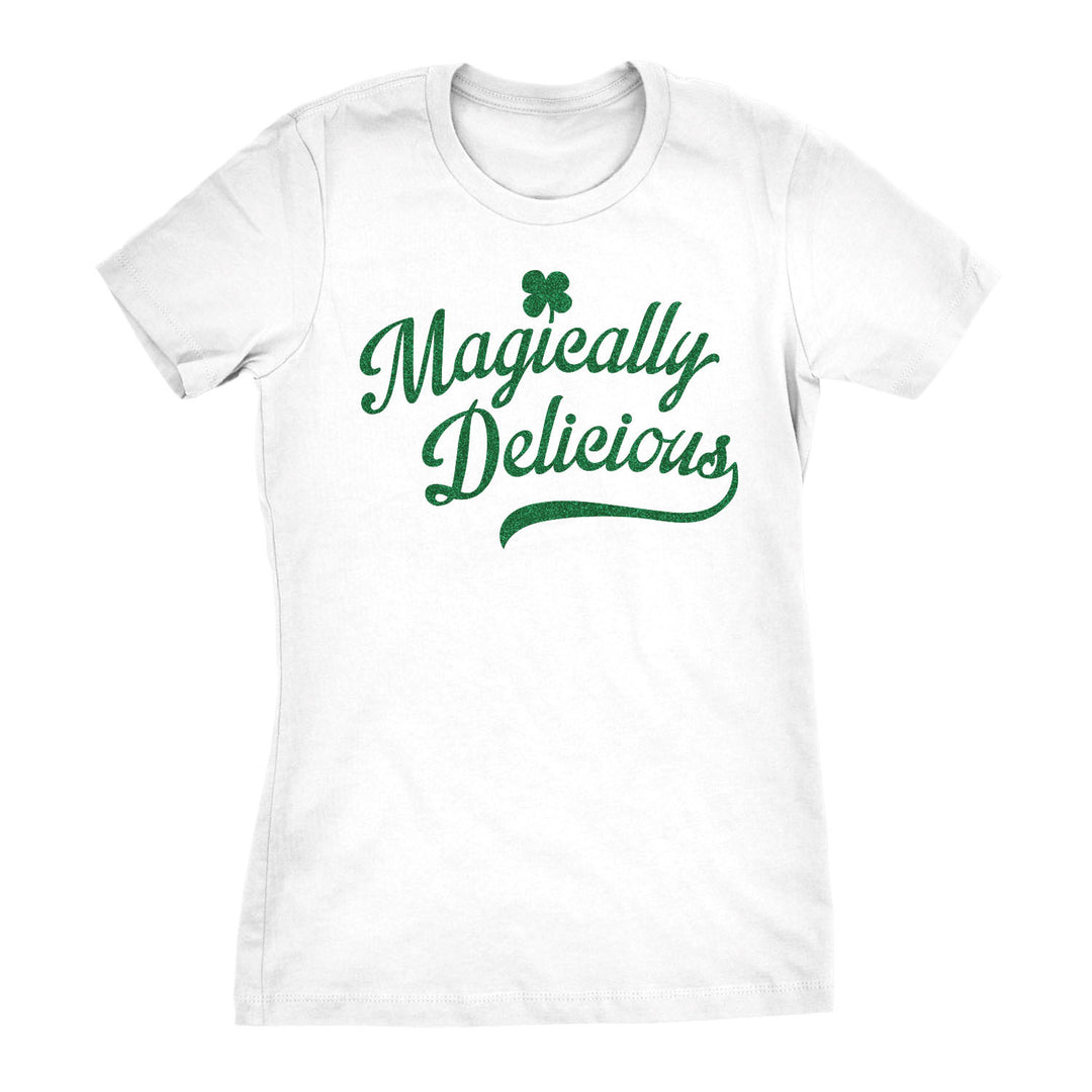 Funny White - Magically Delicious Magically Delicious White Shirt Glitter Ink Womens T Shirt Nerdy Saint Patrick's Day Tee