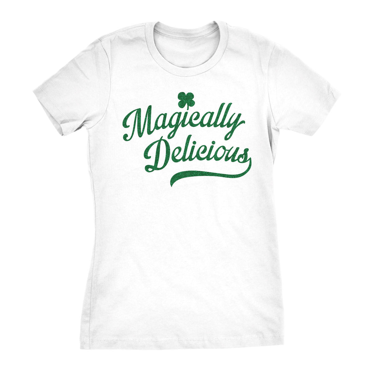 Funny White Magically Delicious Womens T Shirt Nerdy Saint Patrick&#39;s Day Tee