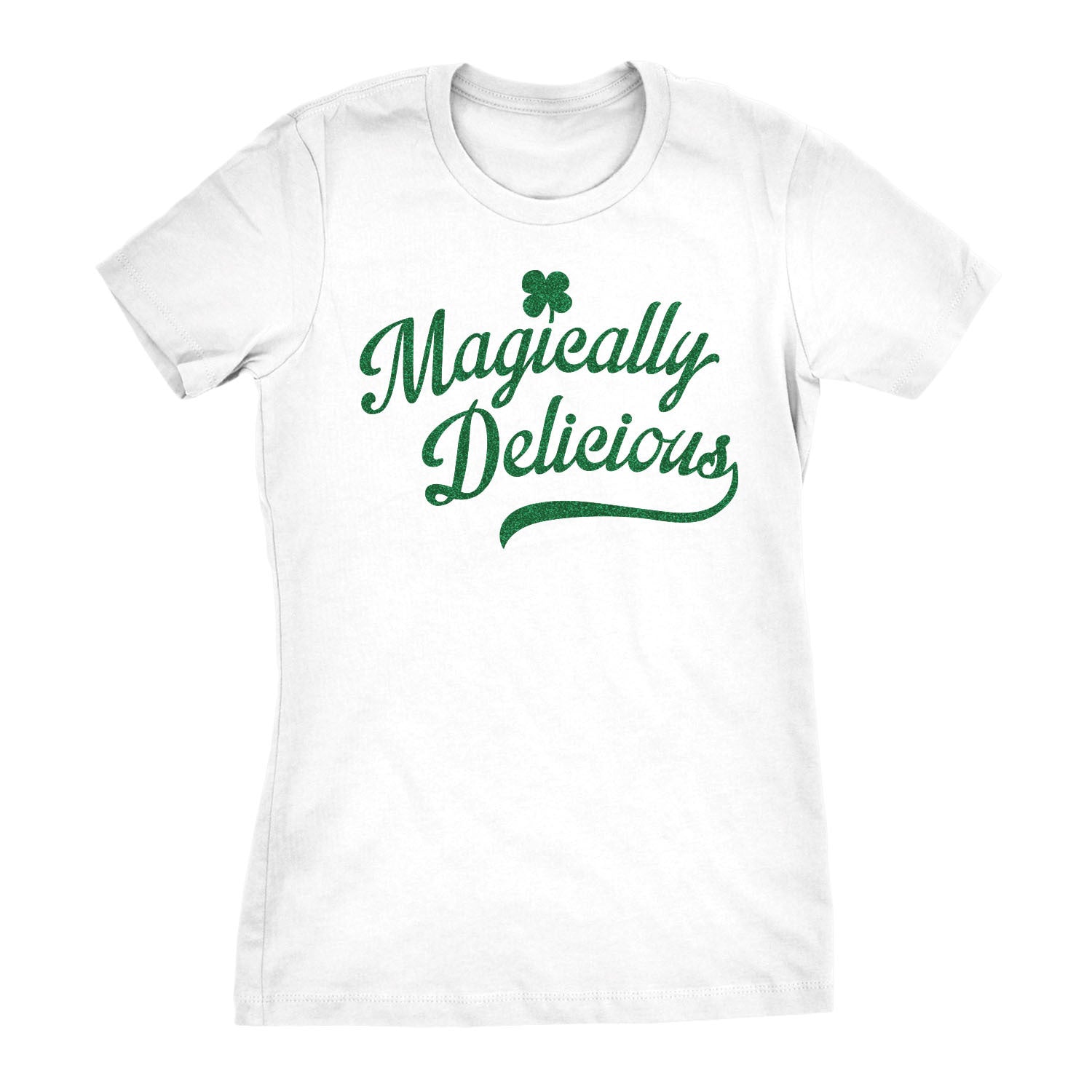Funny White Magically Delicious Womens T Shirt Nerdy Saint Patrick's Day Tee