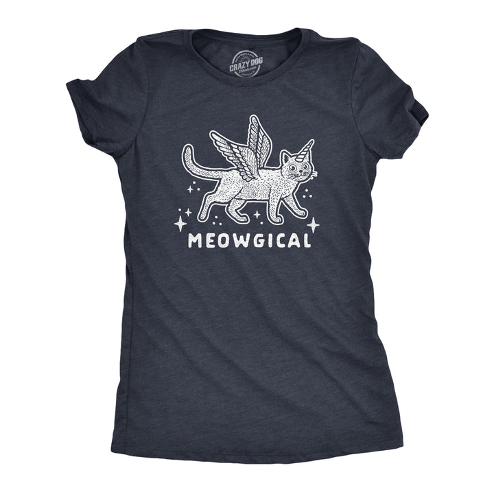 Funny Heather Navy Meowgical Womens T Shirt Nerdy Cat Unicorn Tee