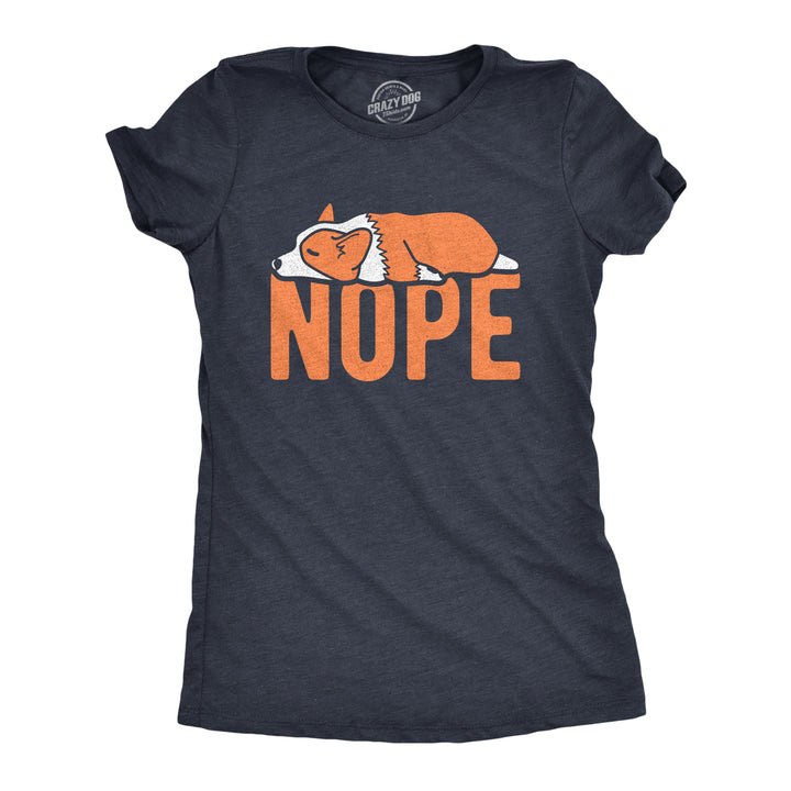 Funny Heather Navy Nope Corgi Womens T Shirt Nerdy Dog Tee