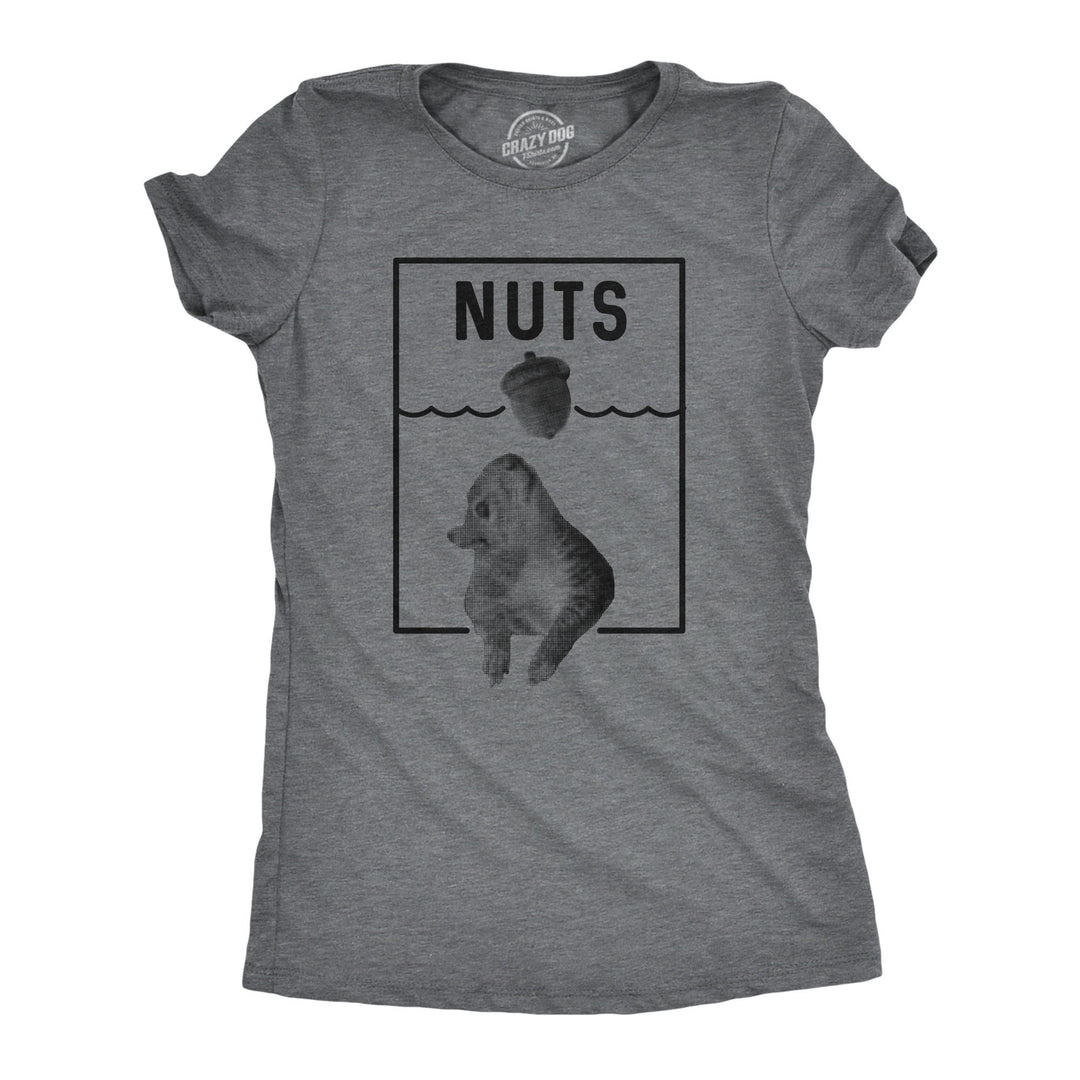 Funny Dark Heather Grey Nuts Jaws Squirrel Parody Womens T Shirt Nerdy Shark Week Sarcastic Dog Tee
