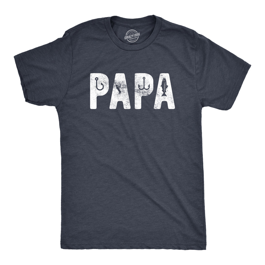 Funny Heather Navy - Papa Fishing Papa Fishing Mens T Shirt Nerdy Father's Day Fishing Tee