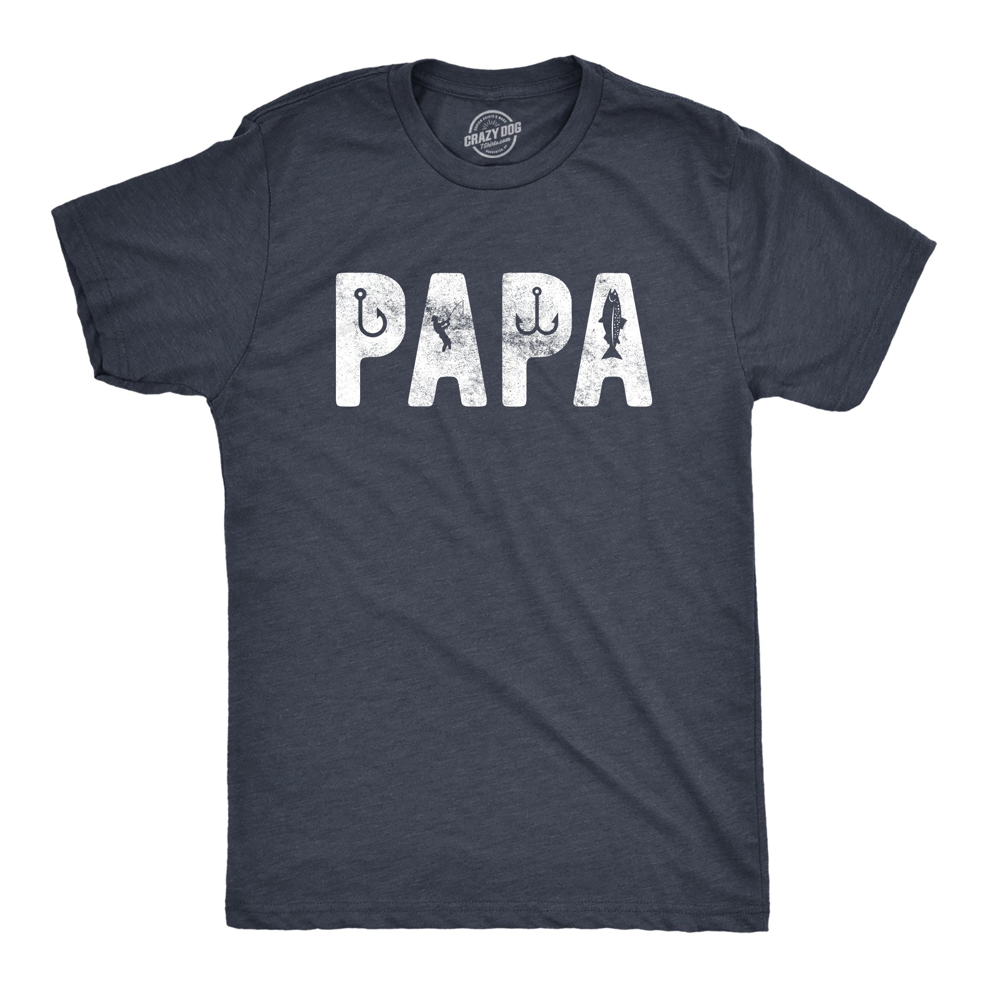 Funny Heather Navy - Papa Papa Fishing Mens T Shirt Nerdy Father's Day Fishing Tee