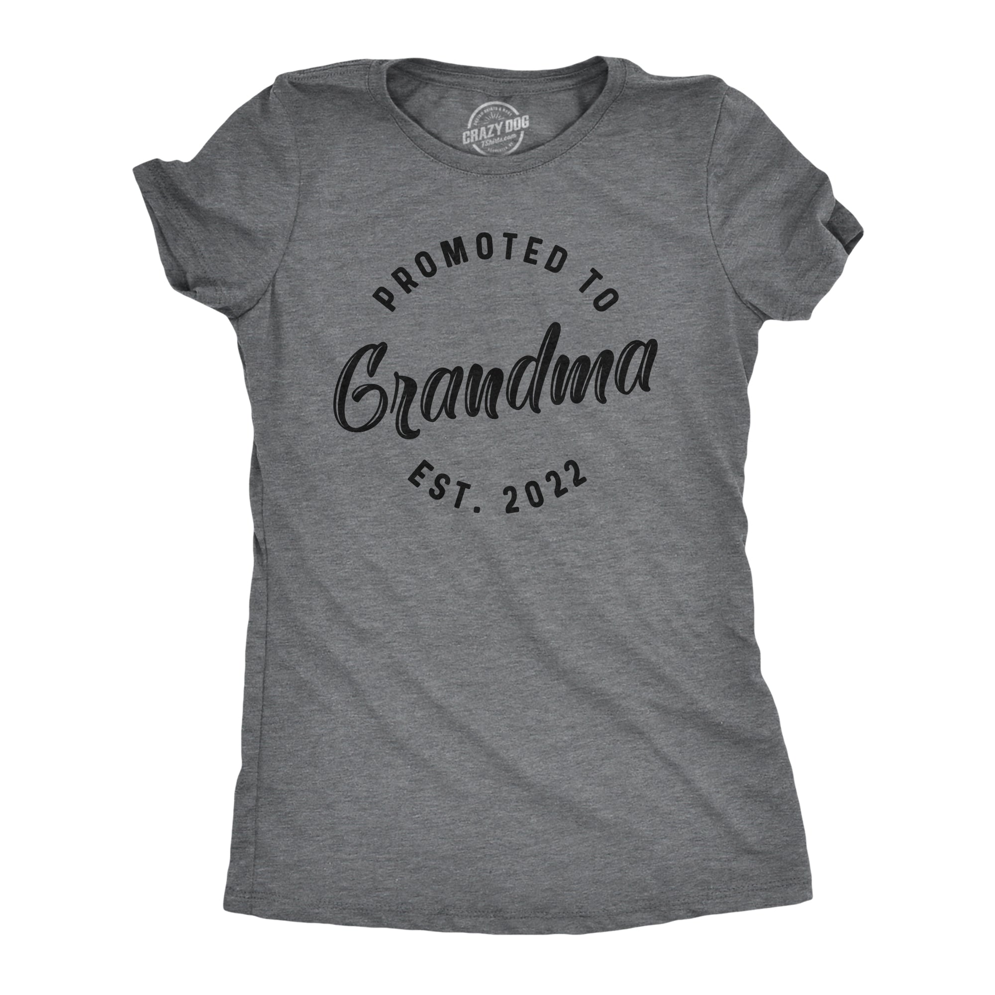 Funny Dark Heather Grey Promoted To Grandma 20XX Womens T Shirt Nerdy Grandmother Tee