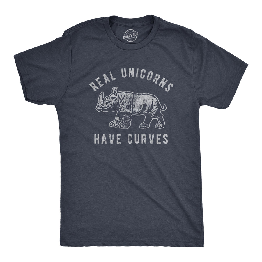 Funny Heather Navy Real Unicorns Have Curves Mens T Shirt Nerdy Unicorn Tee