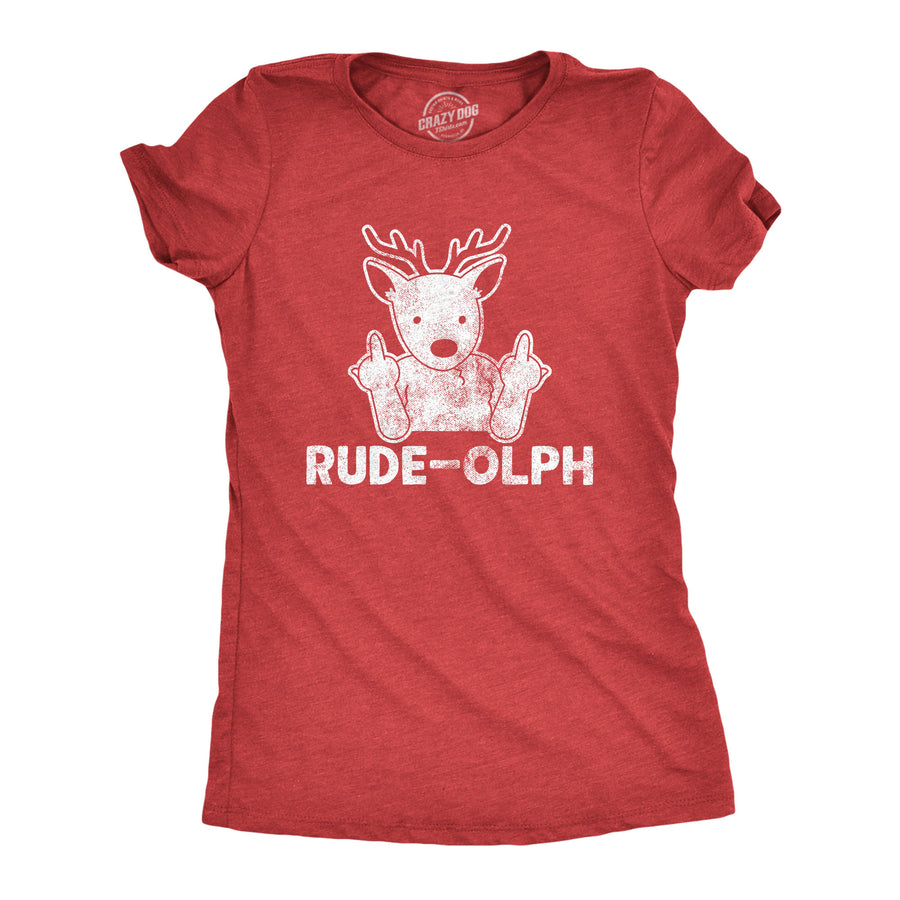 Funny Heather Red Rude-olph Womens T Shirt Nerdy Christmas Tee