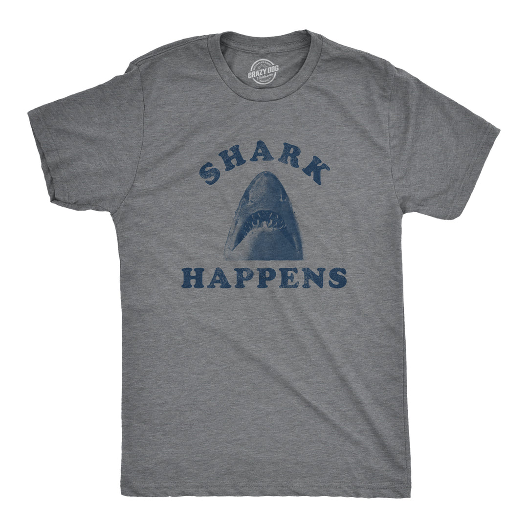 Funny Dark Heather Grey - Shark Happens Shark Happens Mens T Shirt Nerdy Shark Week Tee