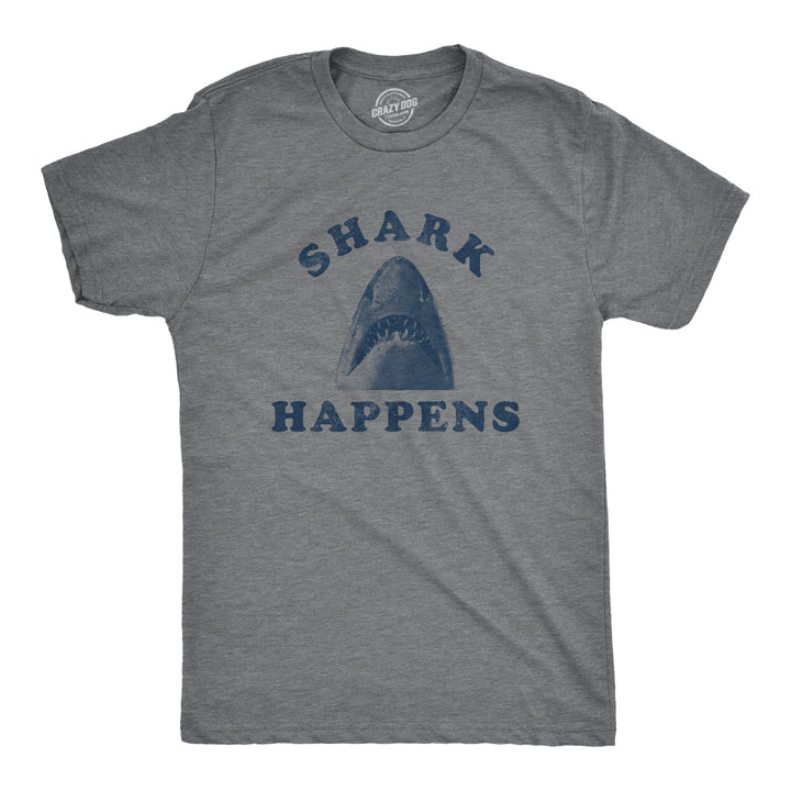 Funny Dark Heather Grey - Shark Happens Shark Happens Mens T Shirt Nerdy Shark Week Tee