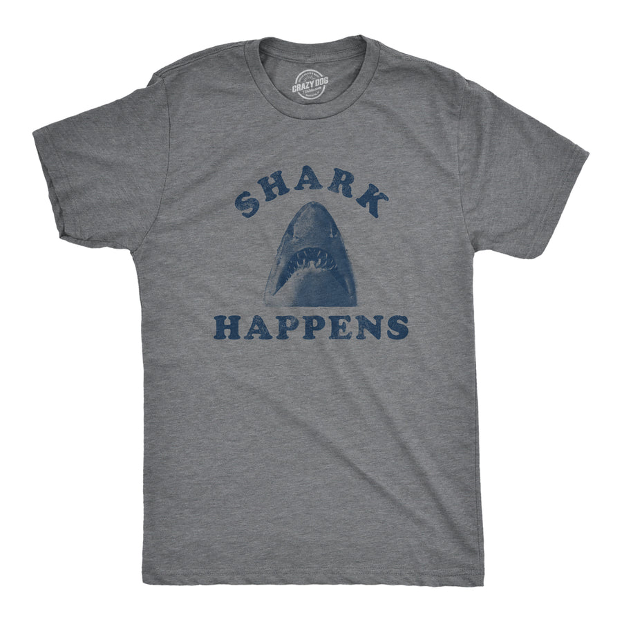 Funny Dark Heather Grey - Shark Happens Shark Happens Mens T Shirt Nerdy Shark Week Tee