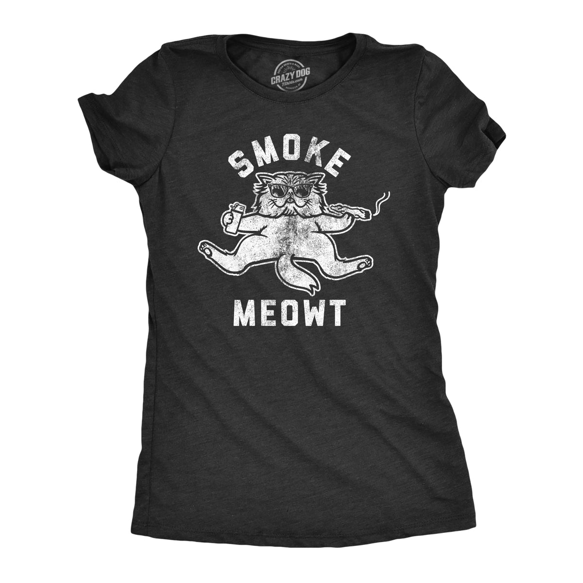Funny Heather Black Smoke Meowt Womens T Shirt Nerdy 420 Cat Tee