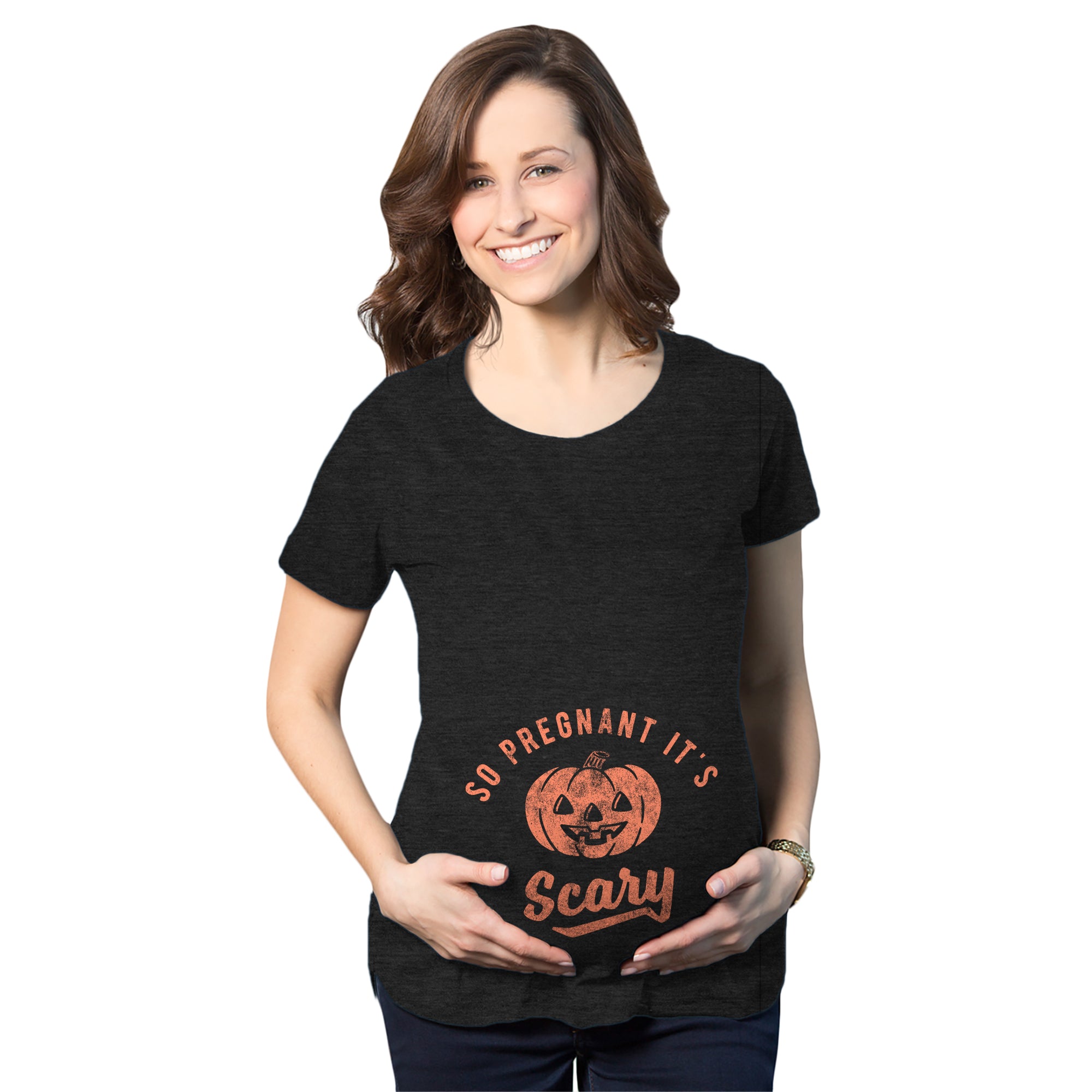 Funny Heather Black So Pregnant It's Scary Maternity T Shirt Nerdy Halloween Tee