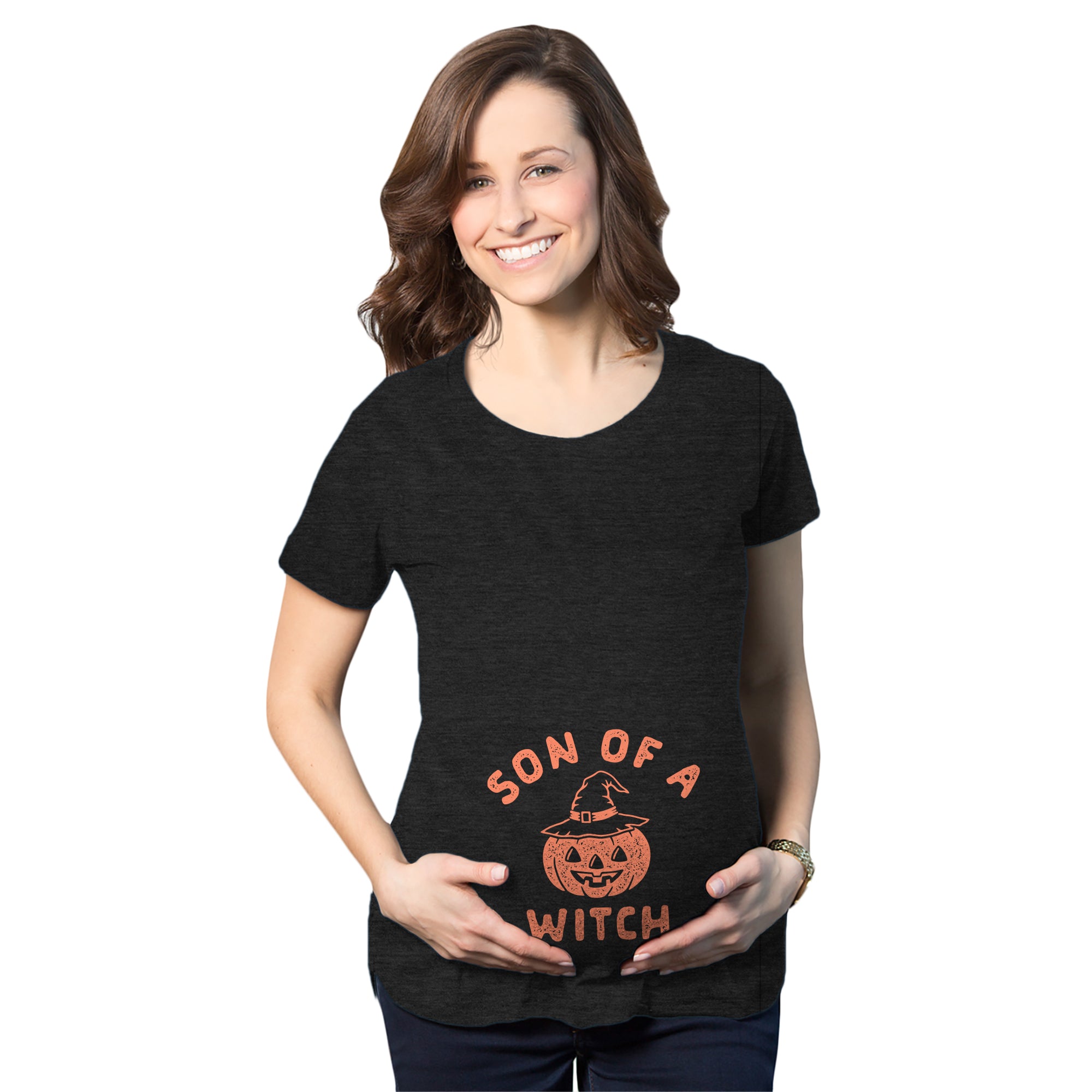 Funny Heather Black Son Of A Witch Maternity T Shirt Nerdy Halloween Tee