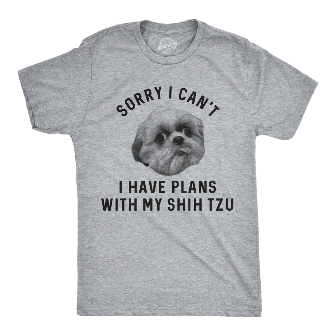 Funny Light Heather Grey Sorry I Can't I Have Plans With My Shih Tzu Mens T Shirt Nerdy Dog Tee