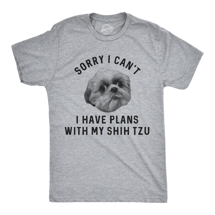 Funny Light Heather Grey Sorry I Can't I Have Plans With My Shih Tzu Mens T Shirt Nerdy Dog Tee