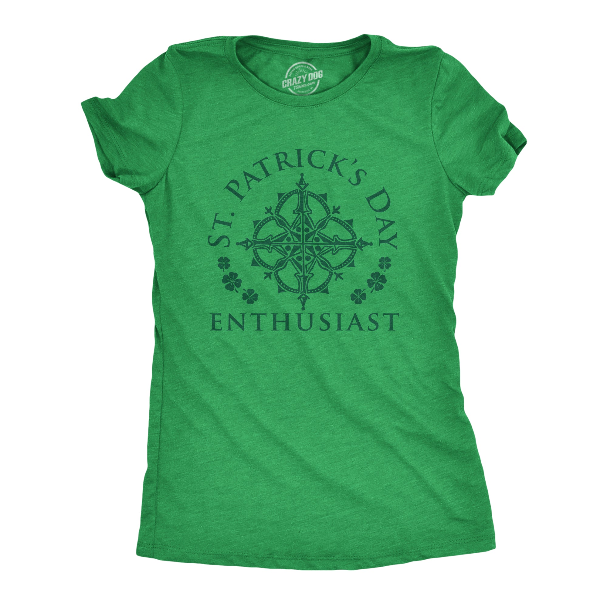 Funny Heather Green St. Patrick's Day Enthusiast Womens T Shirt Nerdy Saint Patrick's Day Tee